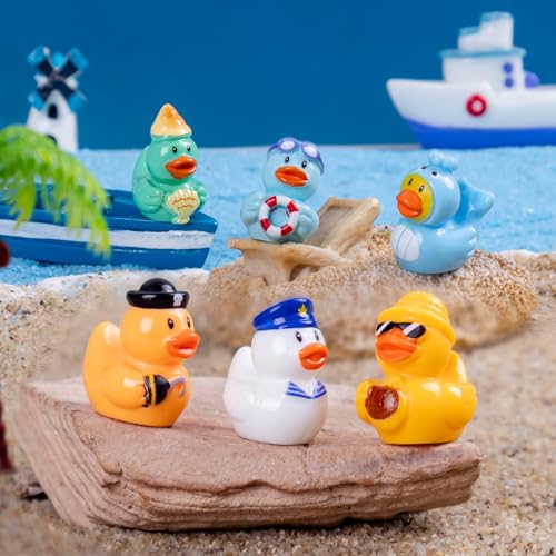 60PCS Mini Ocean Resin Duck Tiny Sea Duck Figurines Marine Miniature Plastic Animals Aquarium Ornaments Decorations for DIY Fish Tank Potted Micro Fairy Garden Dollhouse（6 Styles） - style: The Sea Duck 60PC
