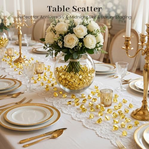 DomeStar 150PCS Gold Acrylic Ice Rocks – Faux Gems Nuggets Vase Fillers Pot of Gold, Glitter Party Decorations, DIY Crafts & Table Scatter - color: Gold