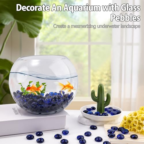 Blue Glass Marbles, 0.97 LB Transparent and Smooth Flat Glass Beads for Vases, Mosaic Gem Pebbles for Aquarium Decor, Floral Arrangements, Mancala Stones, Vase Filler and Crafts (Approx. 80-100 PCS) - color: Blue