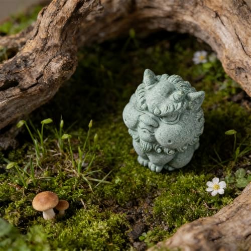 livelyfish Feng Shui Guardian Chi Lin/Kylin/Qi Lin Statue Sandstone Figurine Wealth Good Luck Sculpture Chinese Decor for Fish Tank Aquarium Garden & Patio Micro Yard Bonsai Decoration (M) - size: Medium