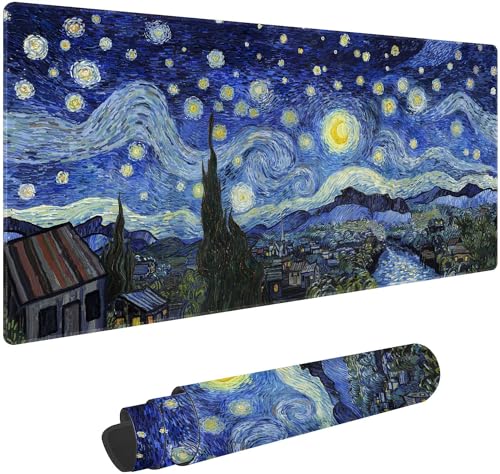 Van Gogh Style Scenery Customized Large Extended Gaming Mouse Pad with Stitched Edges and Non-Slip Rubber Base,Suitable for Office and Home Use,31.5x15.7 Inches - color: Van Gogh Style Scenery