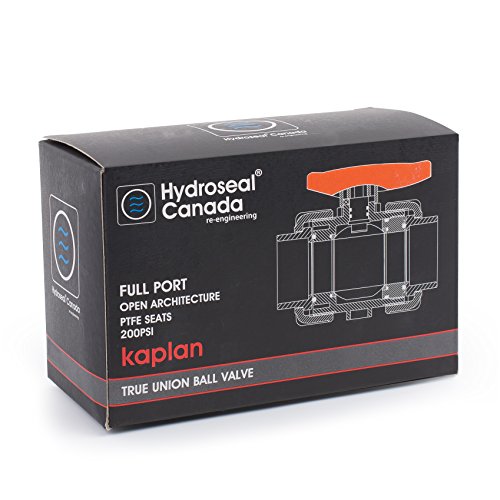 HYDROSEAL Kaplan PVC 1 1/2" True Union Ball Valve with Full Port, ASTM F1970, EPDM O-Rings and Reversible PTFE Seats, Rated at 200 PSI @73F, Gray, 1 1/2 inch Socket (1 1/2") - size: 1 1/2"