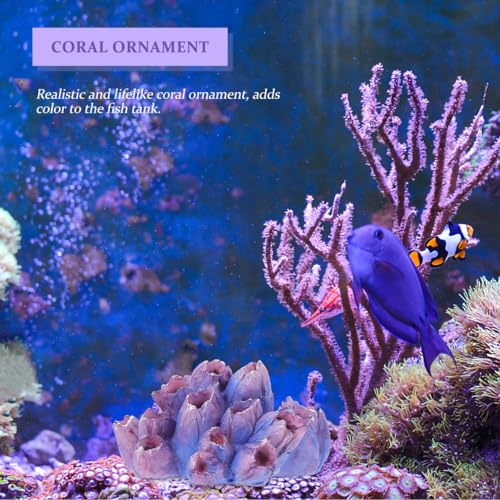 Balacoo Aquarium Coral Decoration, Realistic Resin Coral Ornament, Small Aquarium Accessories Hideout for Bettafish Shrimp - Fish Tank Reef Decorations (Purple)