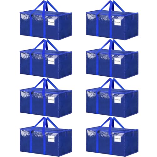 8 Pack Extra Large Heavy Duty Moving Bags, Blue Storage Bins with Lids, Reinforced Handles & Heavy-Duty Zippers Moving Boxes Storage Bags Totes for Clothes Packing, Dorms, College Supplies, Blue - color: Blue, size: 8 Pack