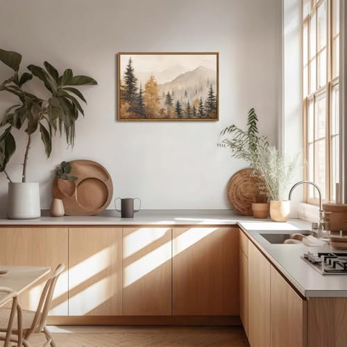 OIQArtOIQ Vintage Framed Wall Art Autumn Mountain Landscape Canvas Art Prints Fall Forest Rustic Farmhouse Pictures Wall Decor Modern Cottagecore Paintings Artwork For Bedroom Bathroom Living Room - color: Fall Trees, size: 16x24 in