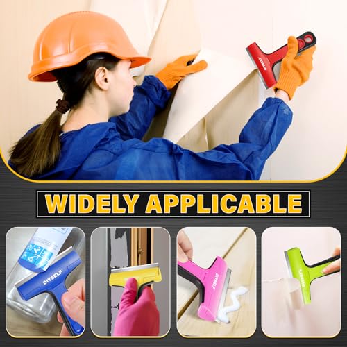 DIYSELF Razor Blade Scraper, 1 Pack Scraper Tool with 10pcs 4-Inch Blades, Razor Scraper for Cleaning Glass, Window, Stove Top, Oven, Kitchen, Cooktop, Shower Door, Sticky Residue, Tile, Wallpaper - color: Red, size: 10PCS Metal Blades