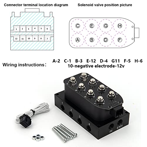 12V Solenoid Valve Air Ride Suspension manifold 8-Valve With 5M 9-switch Wired Remote Controller, equipped with five display air pressure gauge white - color: 5M-Control&White Gauge