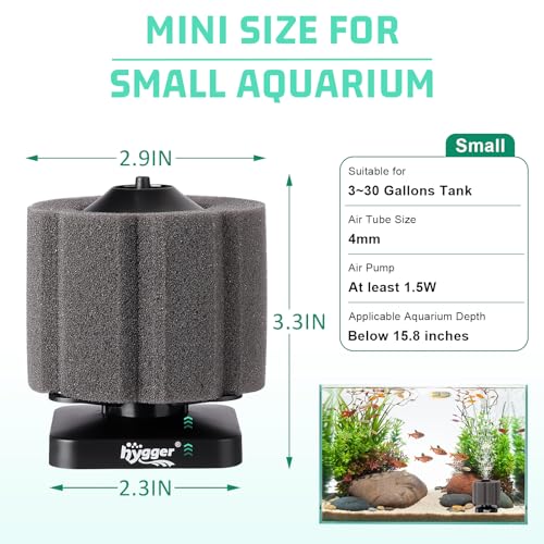 hygger Self-Sinking Sponge Filter for 3–30 Gallon Aquarium, Air Powered Foam Filter for Freshwater & Saltwater Tanks, Betta & Shrimp Safe - size: S