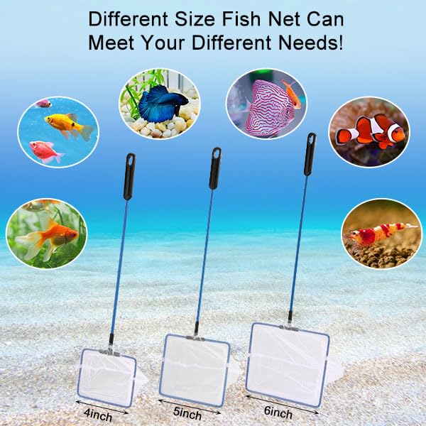Mogoko Fish Net Aquarium, Small Fish Tank Net with Long Plastic Handle, Square net with Fine Mesh for Tank Cleaning - size: 4 Inch