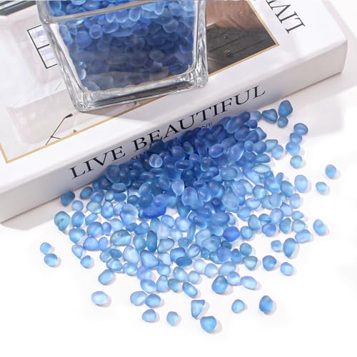 Keedolla 0.5 Lb Light Blue Aquarium Rocks Betta Fish Tank Gravel, 6-9mm Frosted Sea Glass Marbles Gemstones Vase Fillers for DIY Crafts, Aquarium, Home Decor - color: Light Blue, size: 0.5 LB