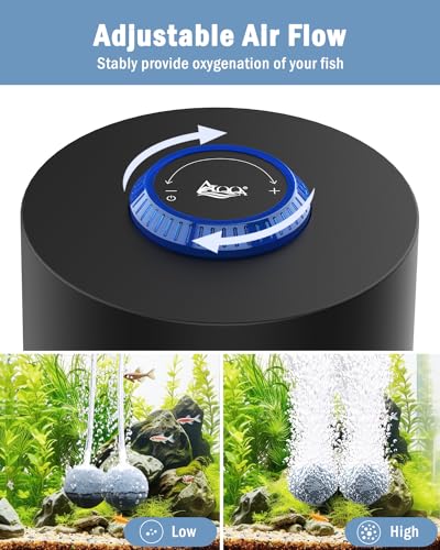 AQQA Aquarium Air Pump, Quiet Powerful Fish Tank Air Pump 3W/6W/10W with Stainless Steel Dual Outlet, Adjustable Oxygen Aerator Pump with Air Stone Bubbler for Fish Tank Up to 200 Gallon 10W (Tubby) - style: 10W(Tank Up to 200 Gallon Aquariums)