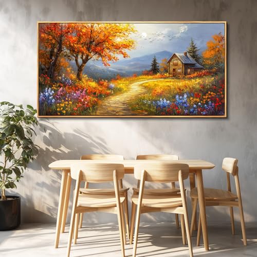 FUHAIHUA Wood Framed Canvas Wall Art For Living Room Wall Decor For Bedroom Office Wall Decoration Reddish Orange Tree Paintings Farmhouse Pictures Artwork Room Aesthetic Home Decor 20x40 In - color: Reddish Orange Tree Wood Framed, size: 40"L x 20"W