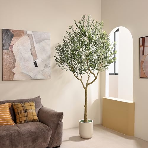 VeriNatural Artificial Olive Tree 8ft, Tall Faux Olive Trees with Planter, Potted Large Artificial Plants Indoor - Realistic Leaves & Fruits, Silk Fake Tree for Home Office Decor - size: 8ft