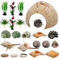 Hermit Crab Supplies - 22 pcs Shells, Natural Coconut Shell Reptile Hide, Artificial Plants, Tank Climbing Toys for Hideouts