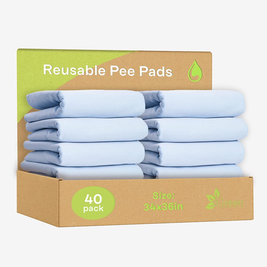 GREEN LIFESTYLE Washable Underpads - Large Bed Pads for use as Incontinence Bed Pads, Reusable Pet Pads, Great for Dogs, Cats, Bunny, Seniors Bed Pad (Pack of 40 — 34x36) - color: Blue/White, size: 40 Pack - 34x36
