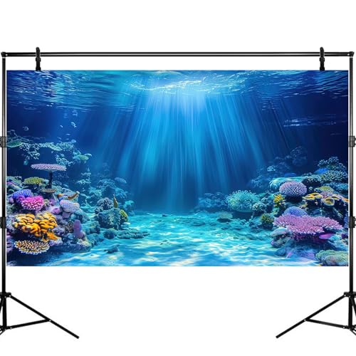 Underwater Scene Aquarium Background Under The Sea Coral Reefs Fish Tank Background Ocean Seabed Scene Sand Rocky Outcrops Terrarium Backgrounds Sunray Tropical Marine Life Tank Backgrounds 24x12in - color: Bright_Blue, size: 24(W)x12(H)inches/ 60(W)*30cm