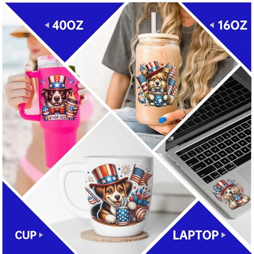 4 PCS 4th of July Dog UV DTF Cup Wrap, Rub on Transfer Stickers for 16oz Glass Mugs, High Viscosity Permanent UV DTF Sticker, Coffee Cups, Water Bottles and Personalized Crafts - style: 4th of July Dog