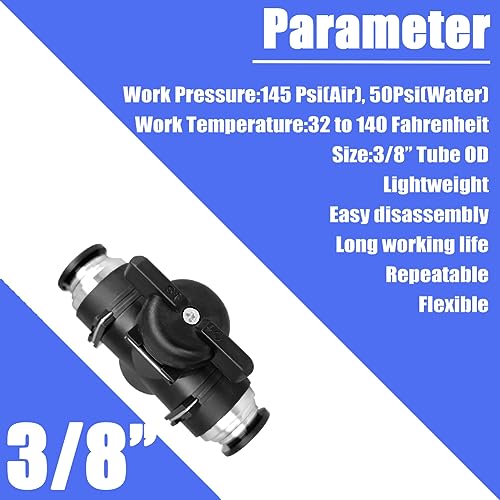 Pneumatic Valve 3/8 inch Push to Connect Fittings Ball Valve Air Flow Control Valve Air Quick Connect Air Line Fittings (5Pcs) - size: 3/8" Tube OD