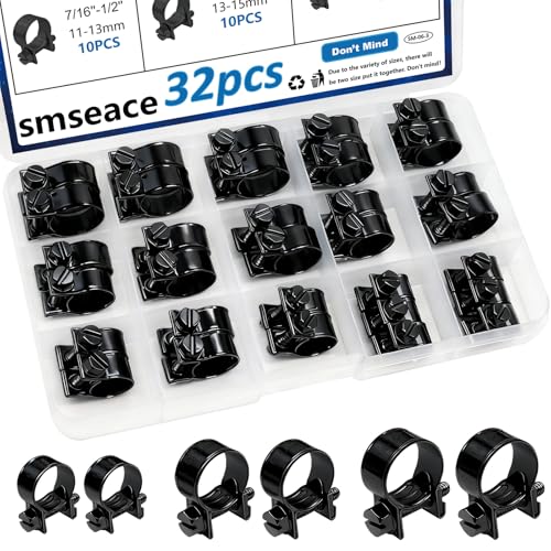 smseace 32Pcs Black Fuel Line Clamps Fuel Injection Hose Clamps 1/4inch 5/16inch 3/8inch Zinc Plated High Pressure Hose Clamps For Diesel/Petrol Pipe in Automotive,Marine,Truck - size: 10-16mm