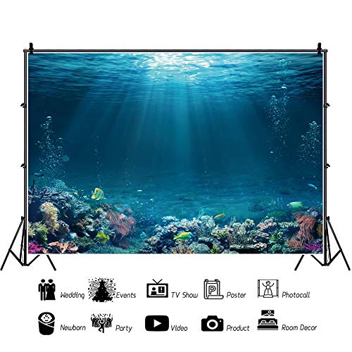 Underwater World Backdrop Tropical Fish Coral Reef Deep Sea Sunlight Seabed Decorations Background Under The Sea Baby Shower Background Sea Aquarium Birthday Party Studio Props 5x3ft - color: Abyss Blue, size: 5x3ft (150x90cm)