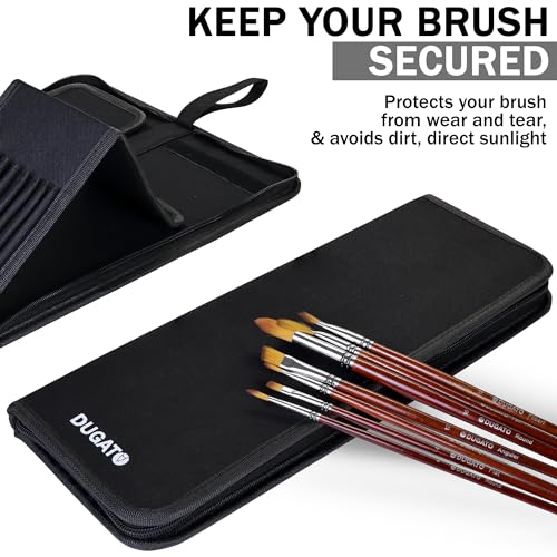 DUGATO Long Canvas Paint Brush Holder Zippered 5.7x14.8 inches, Premium Art Case for Brushes Long Handle up to 13" Length, 15 Slots Storage for Artist (Brush Not Included) - Black - color: Black, size: Large 5.7x14.8 inches