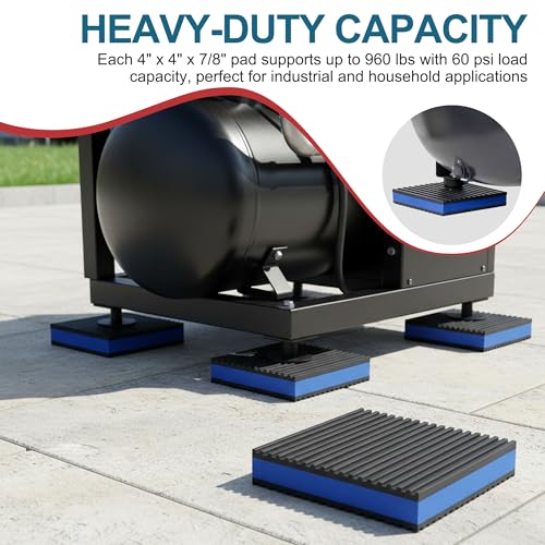 4-Pack Anti Vibration Pads, 4x4x7/8 Inch, EVA Rubber Isolation Mats, Heavy Duty Vibration Isolation Pads for Air Compressos, Conditioner, Treadmill, HVAC Washer Dryer