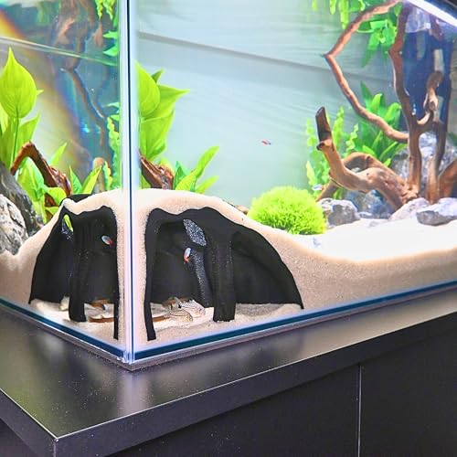 Aquarium Corner Underground Cave Natural Mangrove Tree | Viewing Fish Under Gravel Tunnel Hide | Fish Tank Hideout Decor Decoration Enrichment for Corydora Catfish, Kuhli Loach, Pleco, Betta - color: Obsidian Black