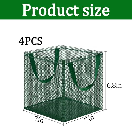 4 Pcs Pond Planting Bag with Handle, Reusable 7 Inch Square Aquatic Mesh Plant Pot for Ponds, Breathable Green Water Garden Pond Plant Basket for Lotus Bog Terrestrial Plants - color: Green With Handle, size: Square