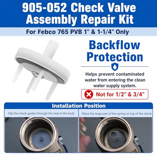 For Febco 765-1 Repair Kit, 765 1" & 1-1/4" Model, 905-212 Bonnet Poppet Repair Kit & 905-052 Check Valve Assembly & Canopy for Febco 765-1 inch & 1-1/4 inch Backflow Preventer and Vacuum Breaker