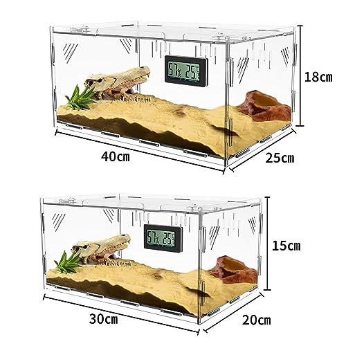 Reptile Terrariums, with Temperature Hygrometer, 15.7"x9.9"x7.1"Acrylic Reptile Breeding Box Terrarium Cage Tank for Small Reptile Insect Home Office - size: Terrestrial L (No Tray)