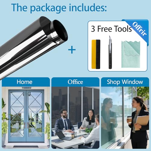 Niviy One Way Mirror Privacy Window Film Heat Blocking, Daytime Privacy Home Window Tint, Reflective Window Covering See Out But Not in, Black Silver, 29.5 Inch X 78.7 Inch - color: Black Silver, size: 29.5"x 78.7"