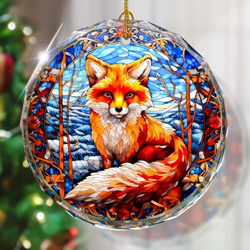 Fox Stained Glass Ornament - Christmas Tree Decor, Fox Ornaments for Christmas Tree, Gift Exchange - color: Fox