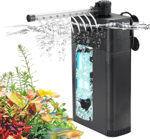 Internal Fish Tank Filter with 5W UV Light, Multi Filter Materials, Adjustable Water Flow Submersible 185GPH Aquarium Filter Pump for 30~50 Gal Freshwater, Aeration/Rainfall Mode, TU-700(185GPH) - size: TU-700