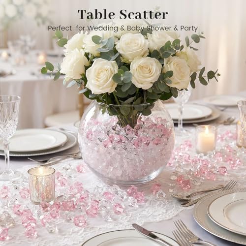 DomeStar Fake Ice, 150PCS Acrylic Fake Diamonds Vase Fillers Pink and Transparent Rocks Plastic Gems for Party Table Scatter Decor - color: Mixed Pink