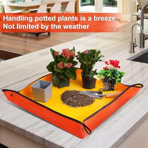 Repotting Mat for Indoor Plant Transplanting and Potting Soil Mess Control Portable Succulent Planting Potting Tray Gardening Gifts for Women Men Plant Lover Gifts (Orange 27" x 27") - color: Orange, size: Small 27" x 27"