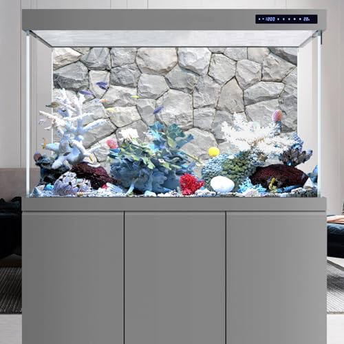 AWERT 24x16 inches White Stone Aquarium Background Rocky Fish Tank Background Rock Terrarium Background Vinyl - size: 24x16in/60x40cm