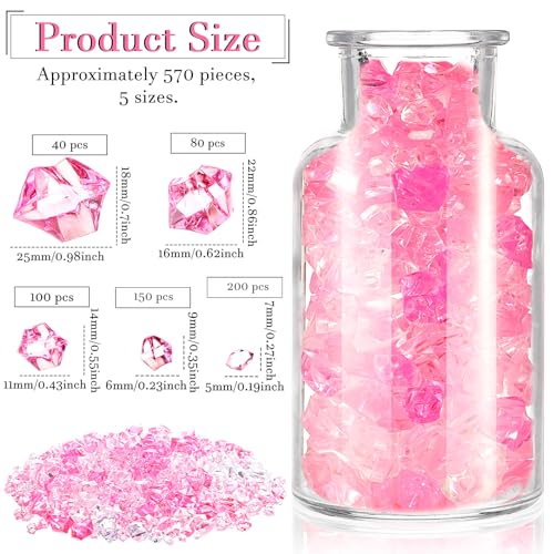 Syhood 570 Pcs 5 Sizes Pink and Clear Fake Crushed Ice Rocks Plastic Gemstones Acrylic Crystal Gems Diamonds for DIY Craft Vase Fillers Fish Tank Makeup Brush Centerpieces Wedding Decor - color: Pink