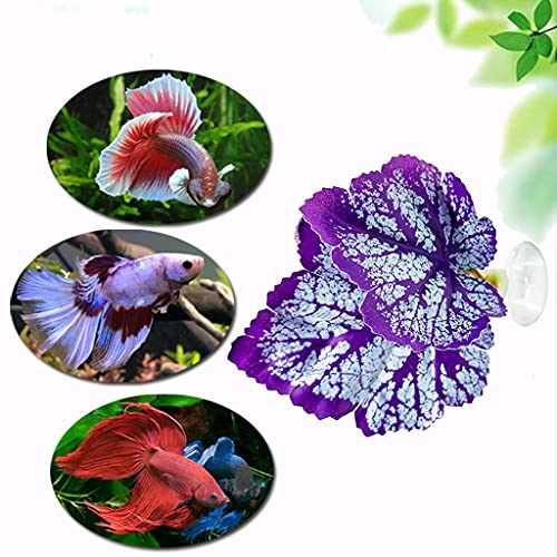 2PCS Betta Fish Leaf Pad with Suction Cup Hammock Simulating Habitat Realistic Resting Fish Rest Bed Aquariums Decor Hammock Simulating Habitat, Purple