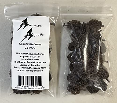 Alder & Casuarina Cones Betta Shrimp Tank Promotes Natural Habitat, Breeding, Tannin Producing Improves Immunity, Easy to Use, by Awesome Aquatic (25 Pack Casuarina) - size: 25 Pack Casuarina