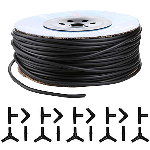 JIH Aquarium 320 Feet Standard 3/16" Black Flexible Airline Tubing with Black Plastic Connectors for Fish Tank,Terrariums, and Hydroponics (320 Feet with connectors) - size: 320 Feet with connectors