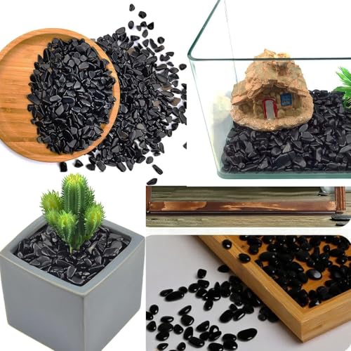 Pebbles Polished Gravel,Natural Polished Stones for Flower Bed Fish Tank Plants 3.5-Oz(Black) - color: Black