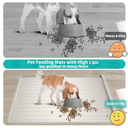 Dog Mat for Food and Water - 39.4" x 27" Large Pet Feeding Mats with Residue Collection Pocket - Waterproof Dog Cat Bowl Mat with High Edges to Prevent Water and Food Spills (Cream) - color: Cream