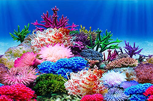 ELEBOX Aquarium Background Poster, Undersea Water Plants Sea Anemone Coral Aquarium Decor Background Double Sides Fish Tank Background Sticker Decorations 10 Gallon 20 Gallon Tank 11.8" x16.5" - color: Sea Anemone, size: H:11.8" x L:16.5"