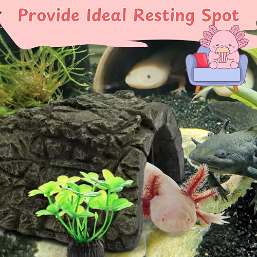 Axolotl Hides for Aquarium and Fake Water Plants Set, Axolotl Cave Aquarium Plastic Tree, Tortoise Turtle Hideout, Fish Tank Decor, Axolotls Tank Accessories, Turtle Tank Accessories (Plant Cave, L) - color: Plant Cave, size: L
