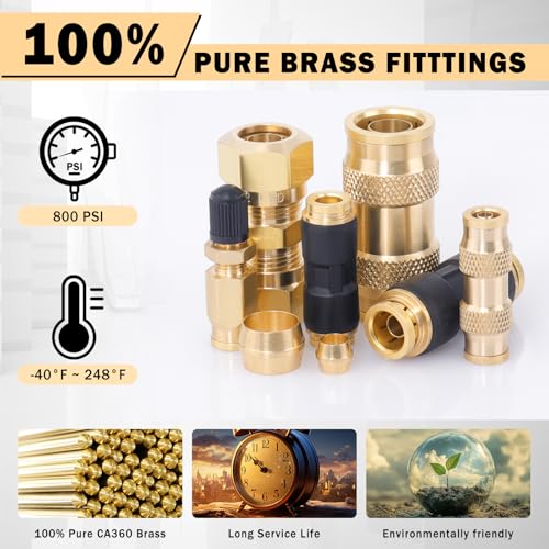 CheeMuii 60 PCS Brass DOT Air Line Fittings Kit DOT Push Lock and Compression Air Fittings Brass Quick Connect Straight Union 1/8" 5/32" 1/4" 3/8" 1/2" 5/8" 3/4" Air Hose Fittings Assortment - color: Gold, size: 60 PCS