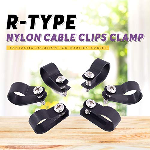 Swpeet 60 Pack Black 5/8 Inch Nylon Plastic R-Type Cable Clips Clamp Kit, Nylon Screw Mounting Cord Fastener Clips with 60 Pack Screws for Wire Management - color: Black, size: 5/8 Inch