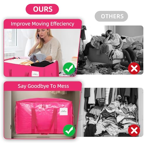 Moving Bags Heavy Duty Hot Pink – Large Packing Bags for Moving, Extra Large Storage Totes with Zippers and Handles - color: Hot Pink