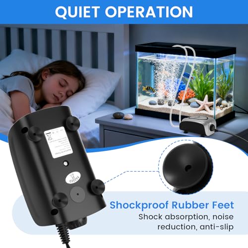 fishkeeper Quiet 3W/5W Aquarium Air Pump - Small & Powerful Dual Outlet Fish Tank Air Pump, Adjustable Oxygen Aerator Pump with Air Stone Bubbler Kits for 1-160Gal Fish Tanks (Silver-Gray, 2026 New) - color: Silver Gray, size: 5W for 1-160 Gallon