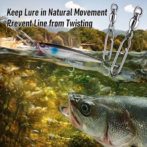 Alwonder 30-Pack Fishing Speed Clips Quick Change Snap Swivels, Ball Bearing Swivel Power Clips Fishing Snap Swivels Freshwater Saltwater Crankbait Popper Lures Quick Snaps Connectors Tackle - size: Size 0+S (33LB) 30pcs