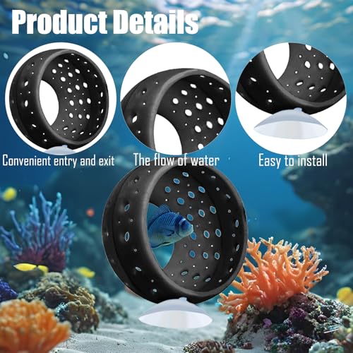Betta Tunnel Aquarium Hideout with Suction Cups for Betta Fish Tank Ideal for Small Fish Shrimp and Guppies Black Pink Blue Decorative Safe and Comfortable Hideaway for Betta Fish and Aquatic Pets